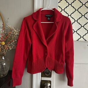 Monterey Bay 100% Cotton Bright Red Open-Front Cardigan